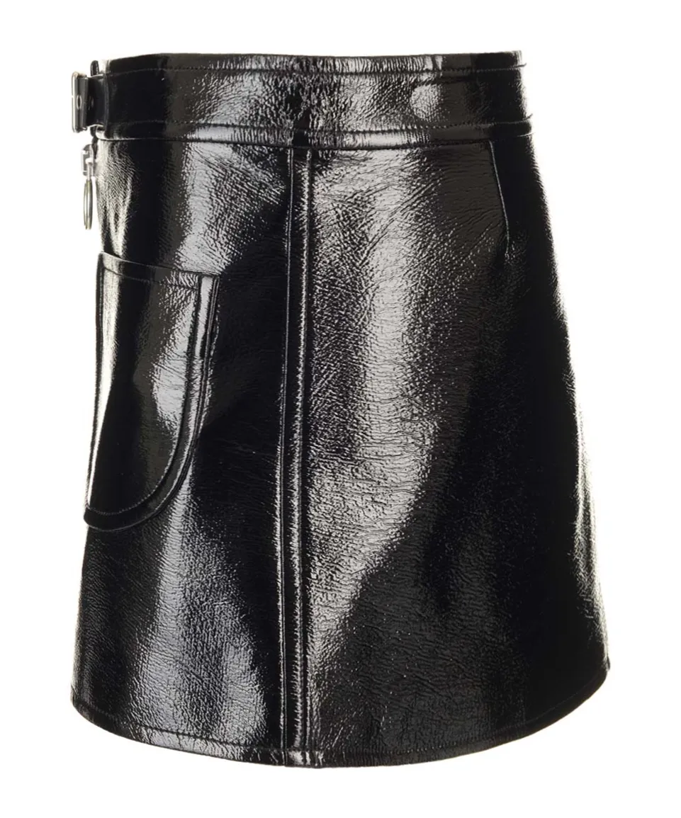 Buckle Zipped Vinyl Mini Skirt