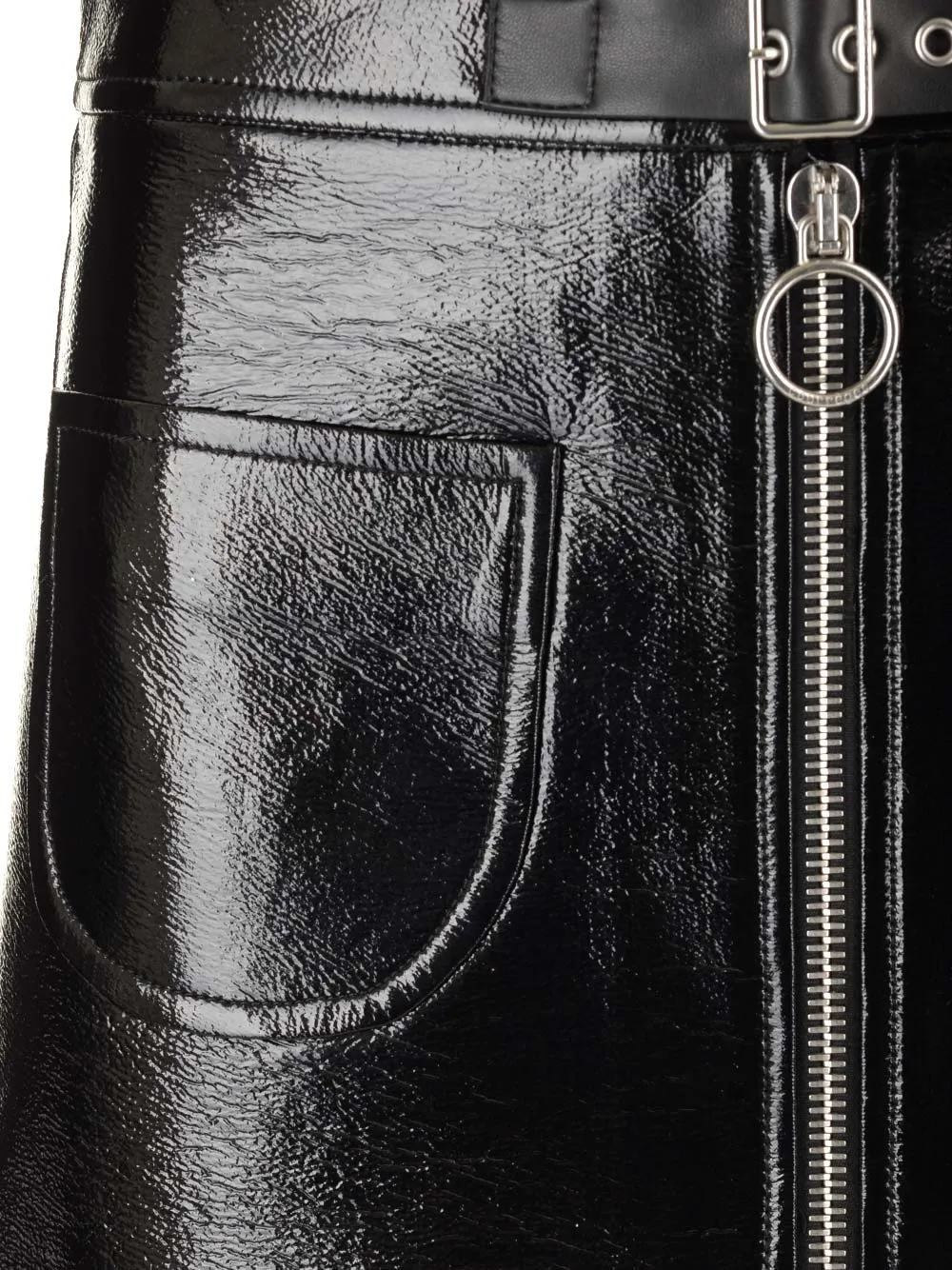 Buckle Zipped Vinyl Mini Skirt