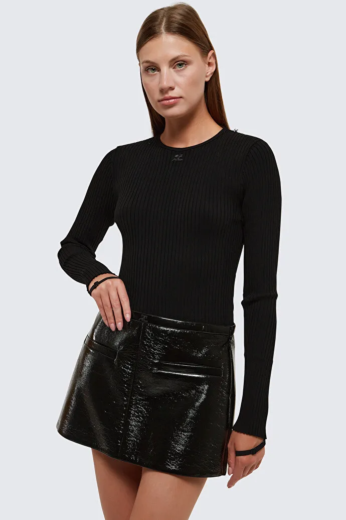 Logo Motif Embroidered A-Line Leather Mini Skirt