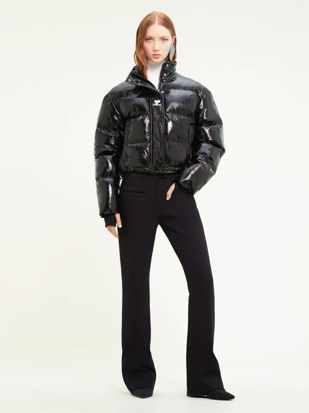 Vinyl High Neck Puffer Jacket