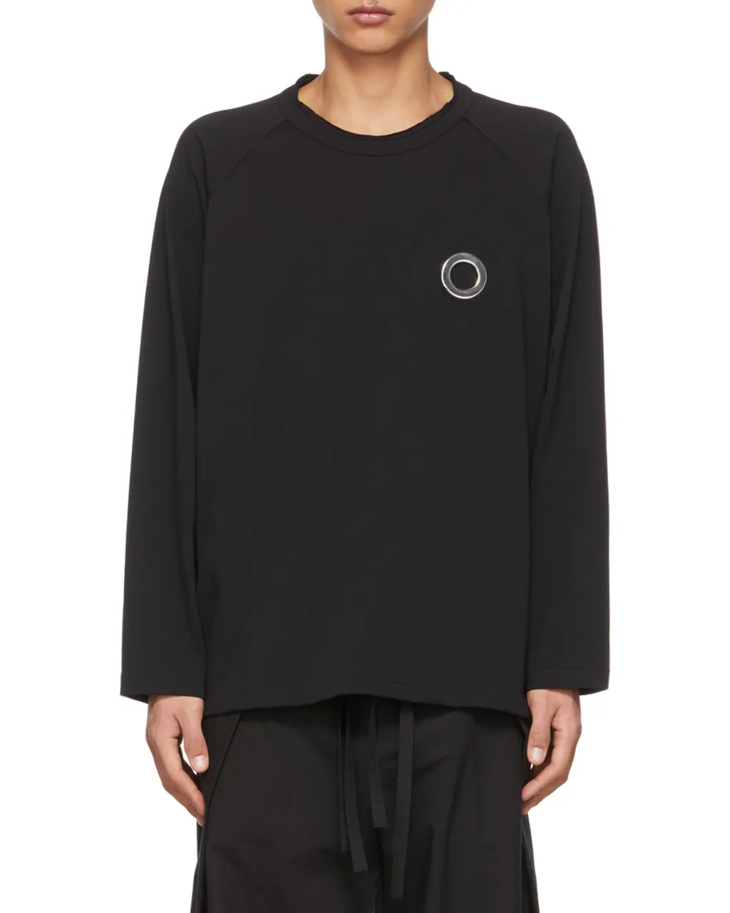 Eyelet Crew-Neck Long-Sleeve Top