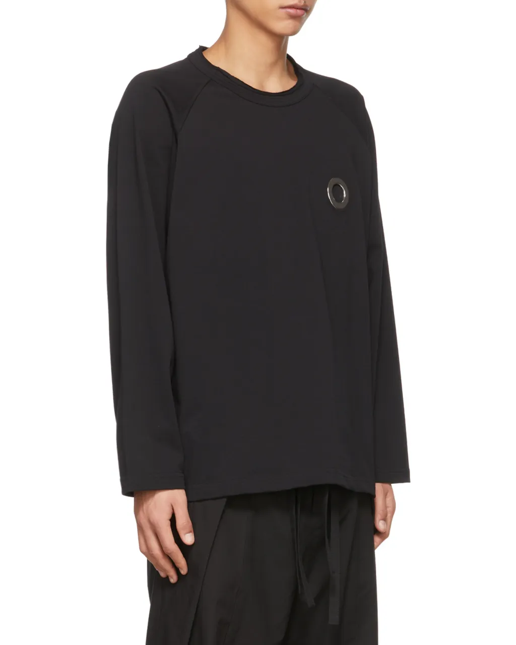 Eyelet Crew-Neck Long-Sleeve Top