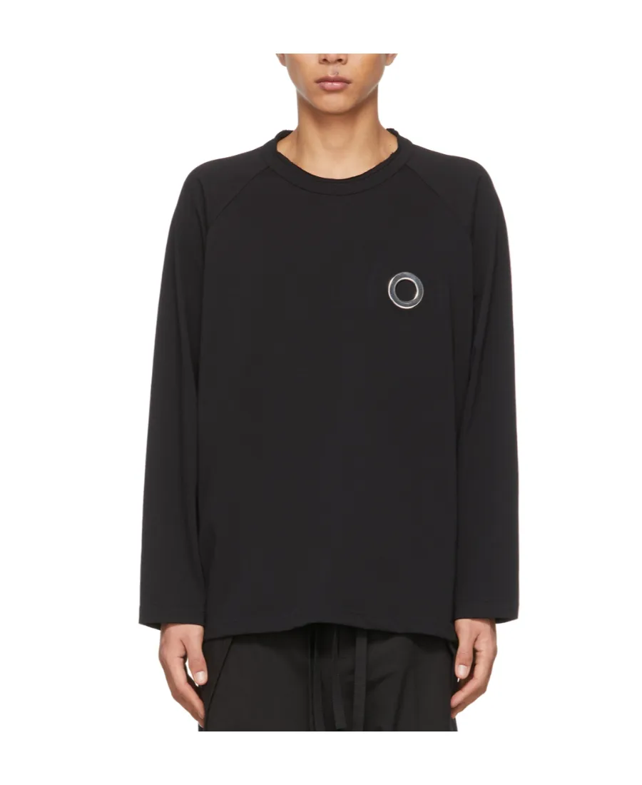 Eyelet Crew-Neck Long-Sleeve Top