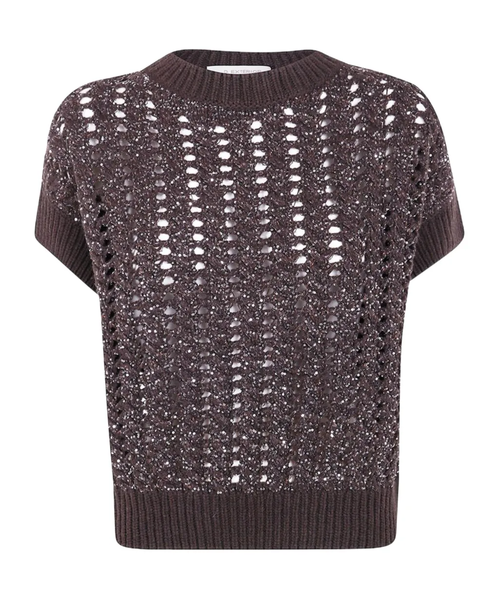 Sequin-Embellished Open-Knit Sweater