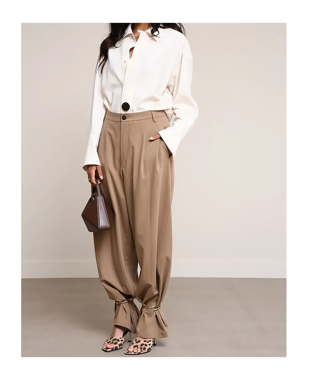 Pleated Cuffed Tapered Trousers