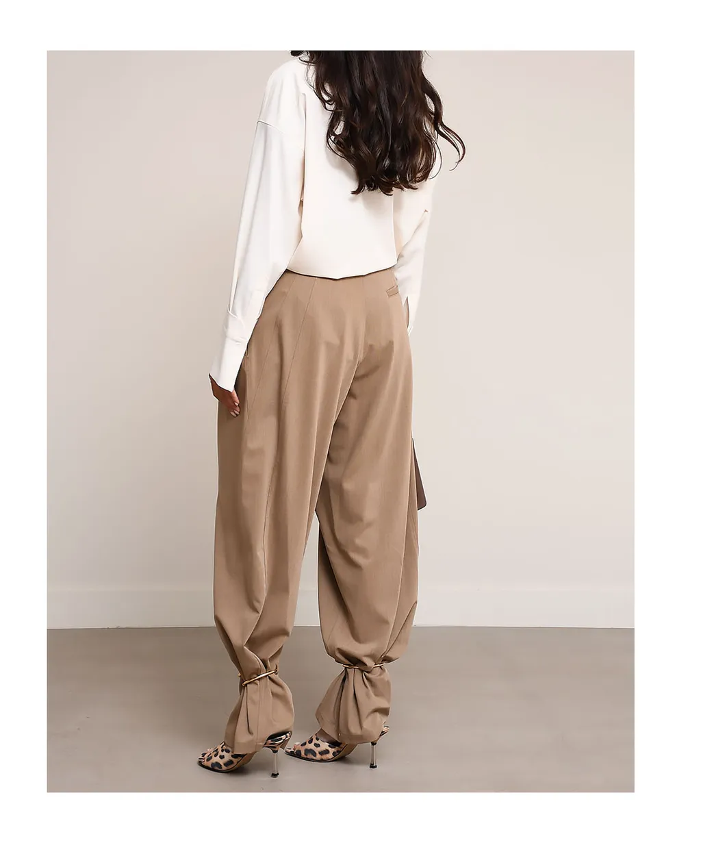 Pleated Cuffed Tapered Trousers
