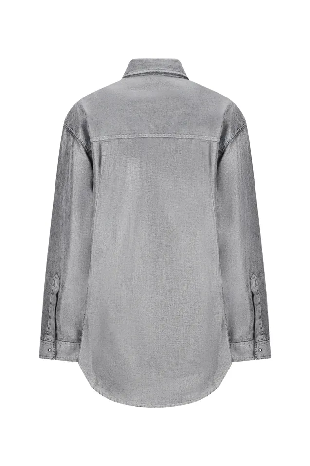 Denim-Effect Collared Shirt