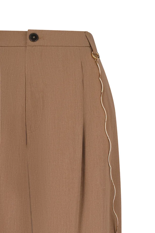 Chain-Embellished Pleated Trousers