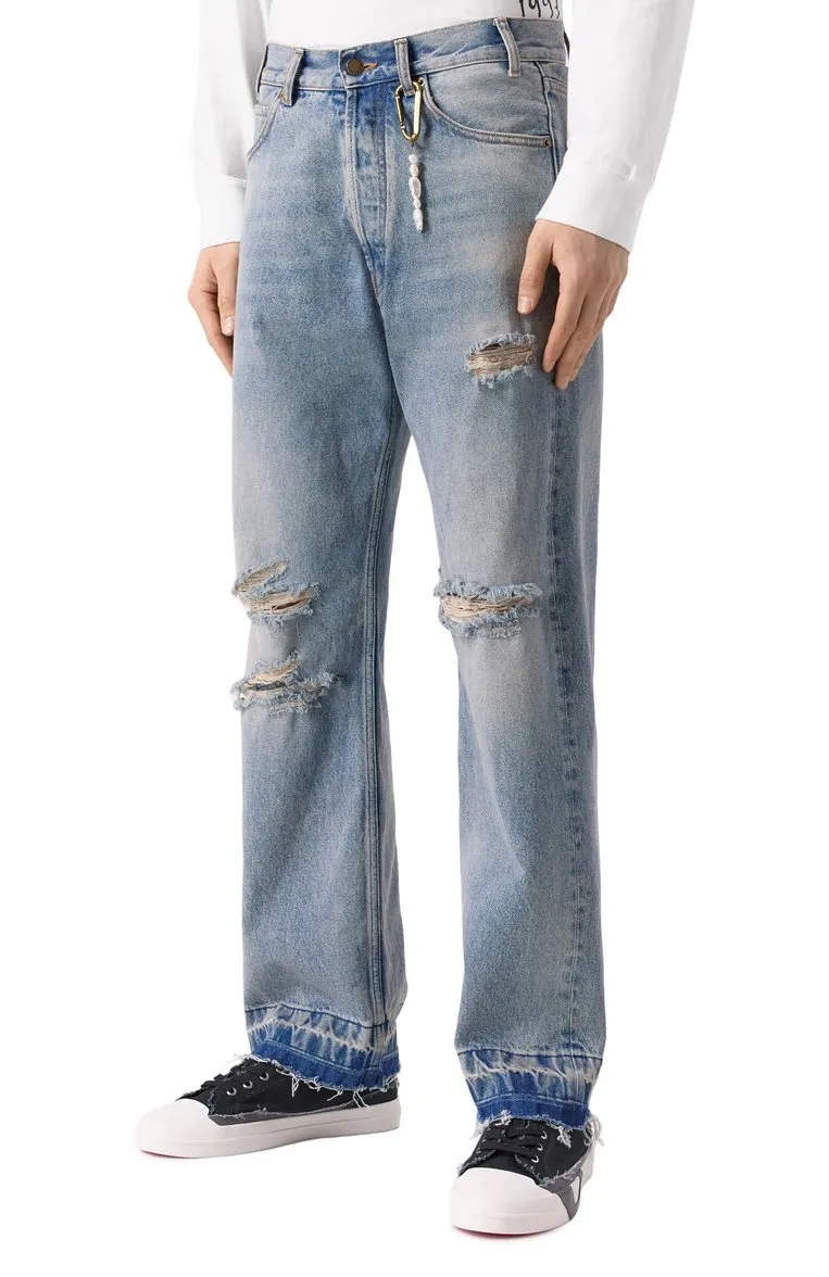 Distressed Straight Leg Jeans