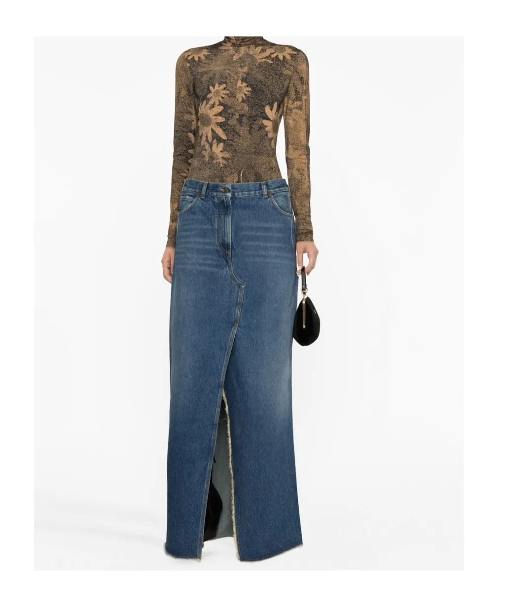 Emma Distressed Denim Maxi Skirt