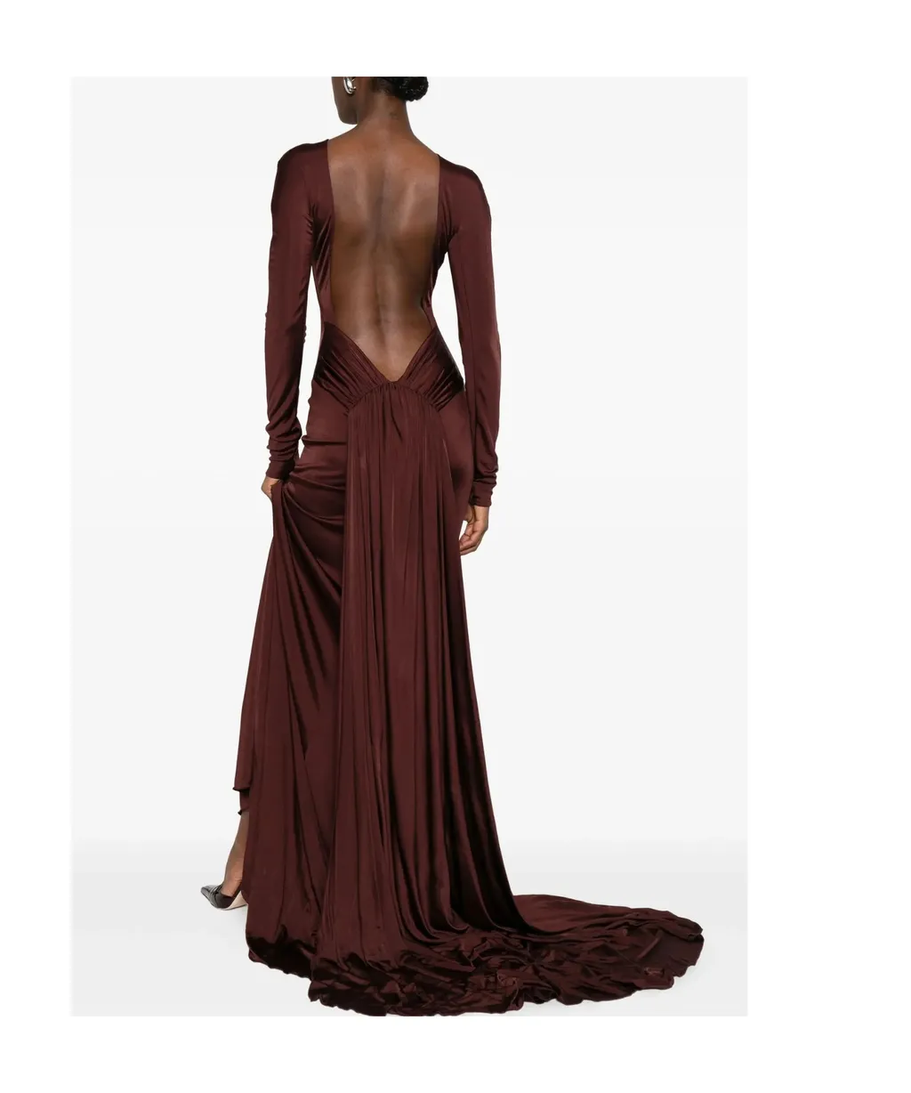 Gathered Open-Back Gown