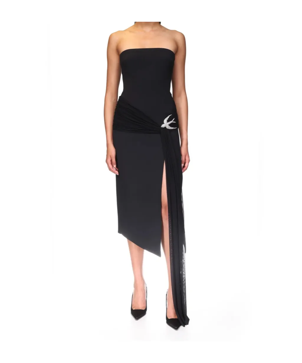 Sleeveless Midi Dress With Crystal Hummingbird