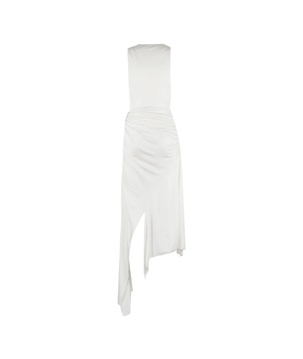 Crystal Claw Embellished Asymmetric Gown