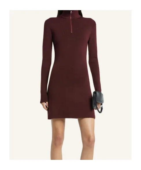 Mock-Neck Zip-Front Mini Dress
