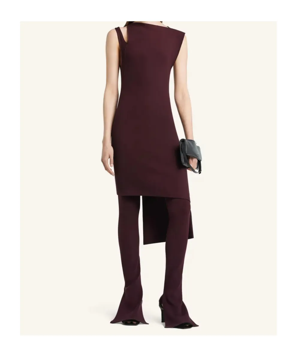 Asymmetrical Shoulder Cut-Out Ribbed Midi Dress