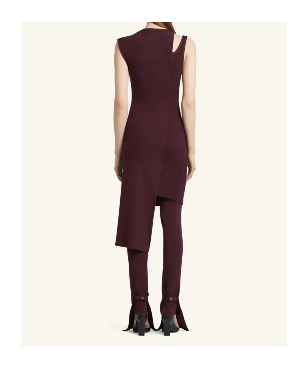 Asymmetrical Shoulder Cut-Out Ribbed Midi Dress