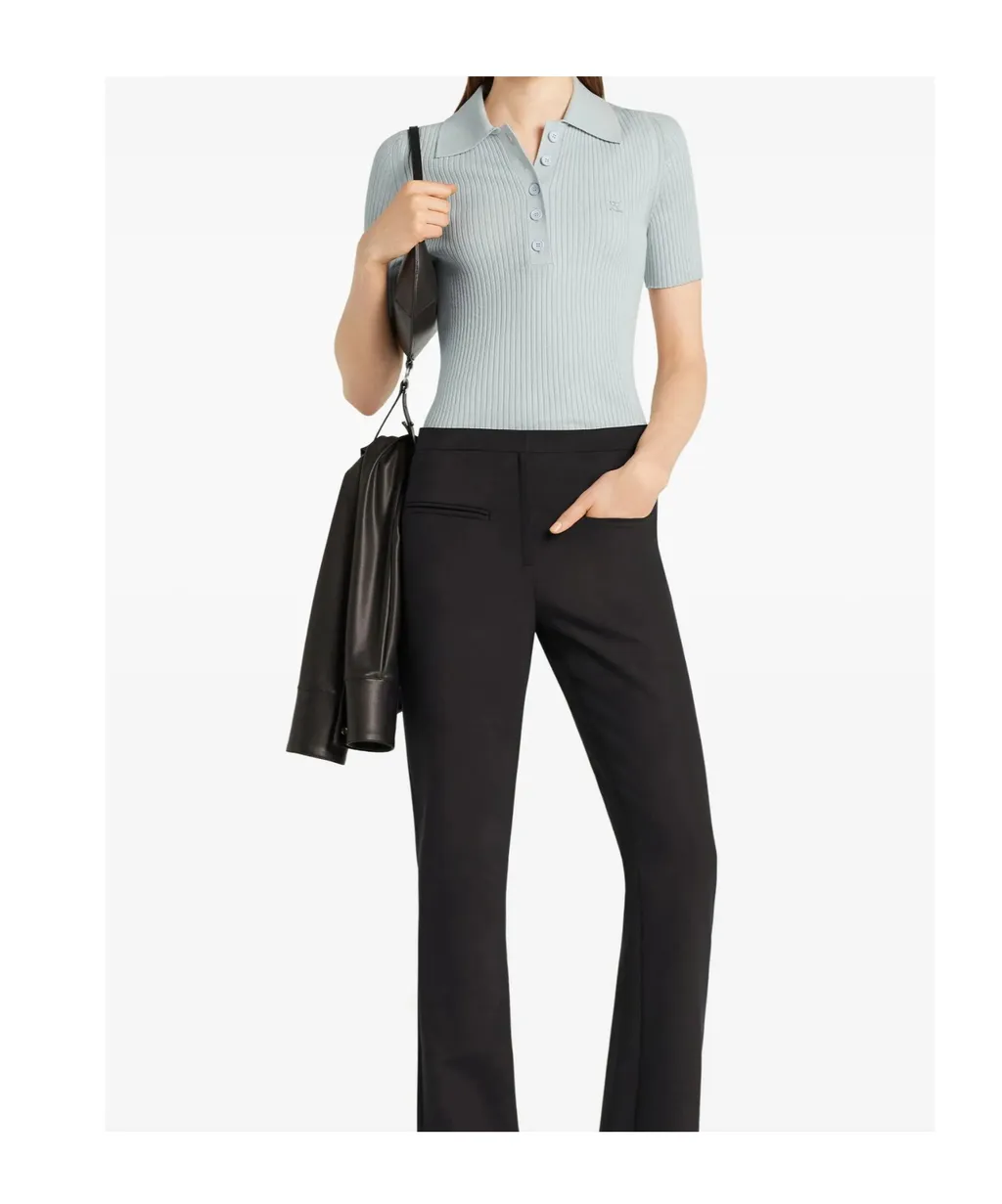 Ribbed Short-Sleeve Polo Top