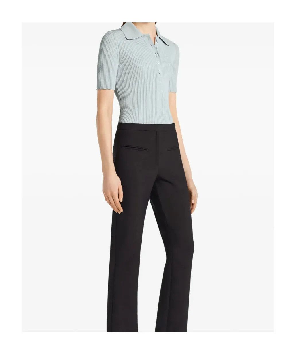 Ribbed Short-Sleeve Polo Top
