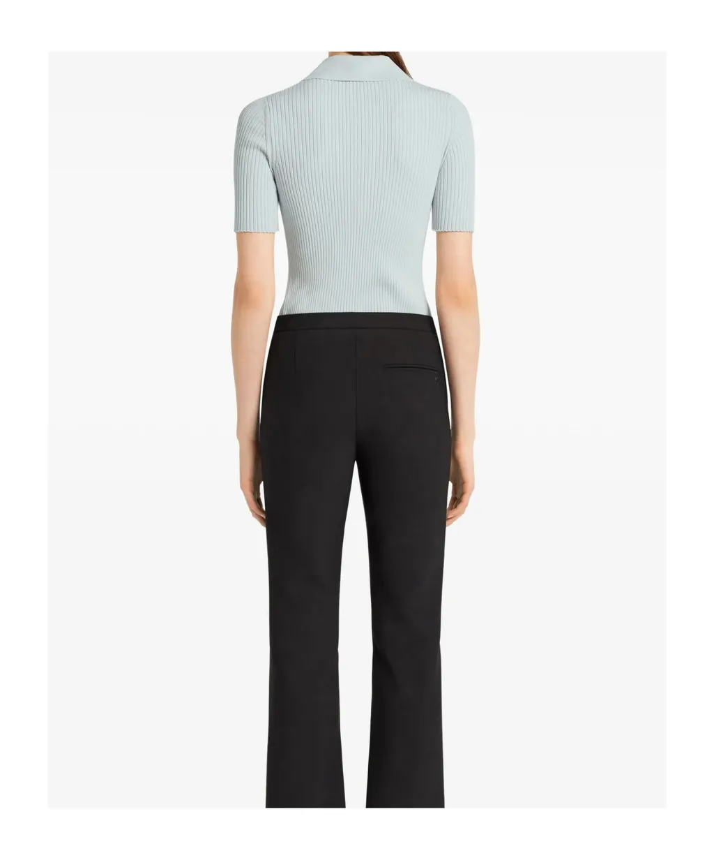 Ribbed Short-Sleeve Polo Top
