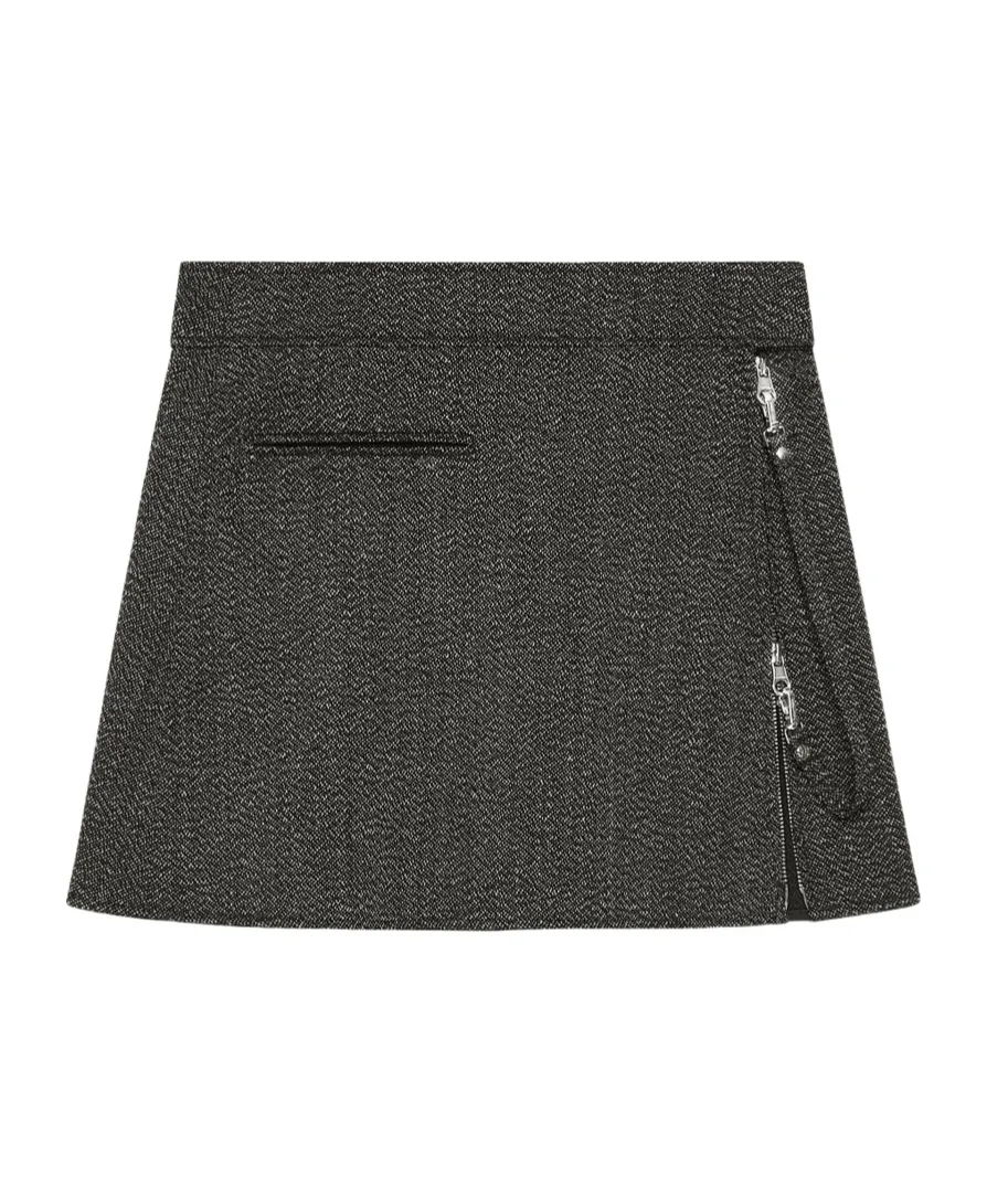 Zippered Tweed Mini Skirt