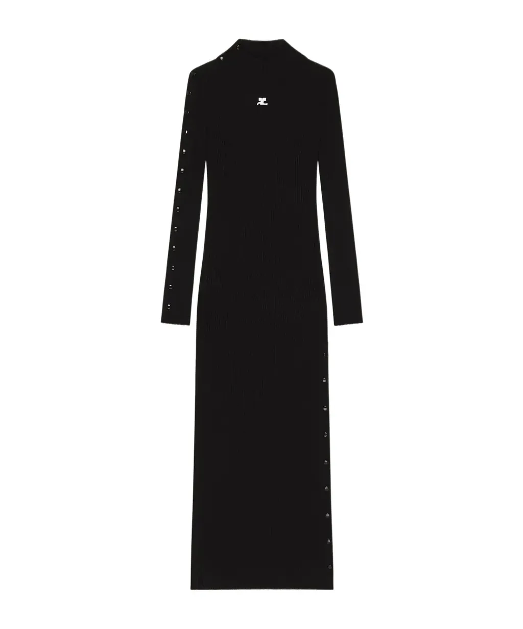 Ribbed Button-Detail Dress