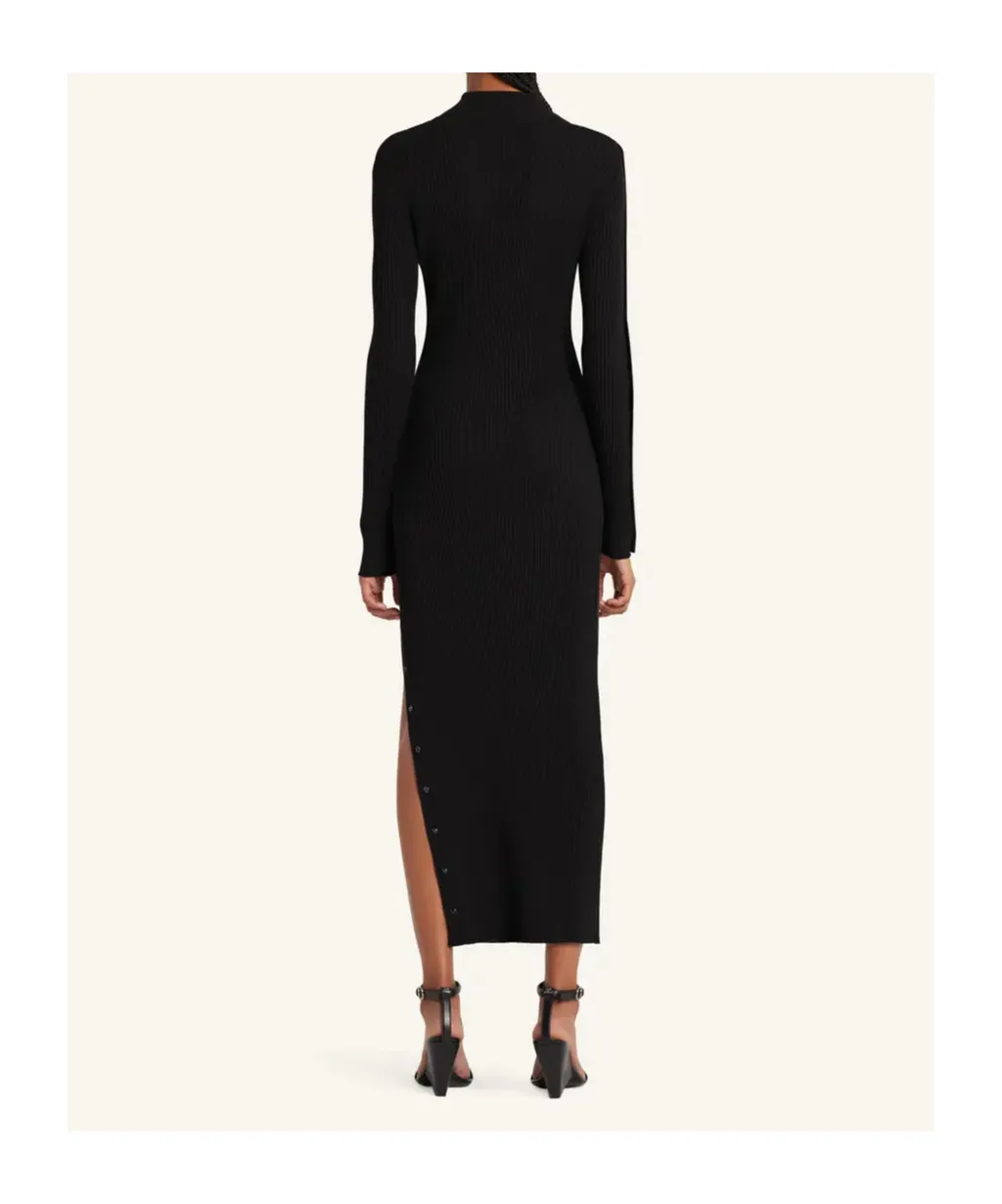 Ribbed Button-Detail Dress