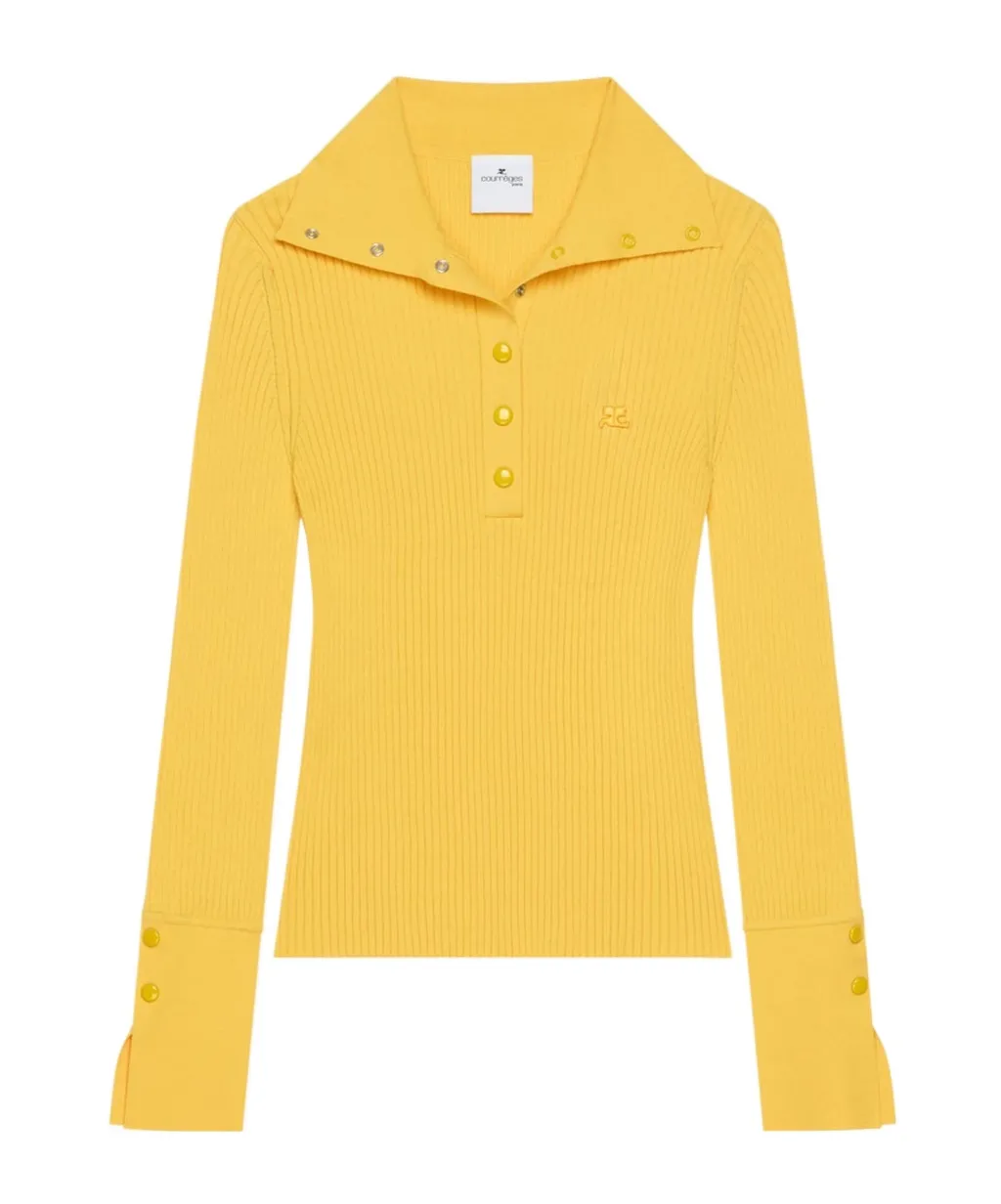 Ribbed-Knit Polo Top