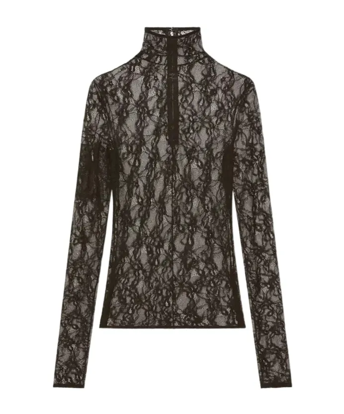 CourrÈGes Lace Mockneck Top