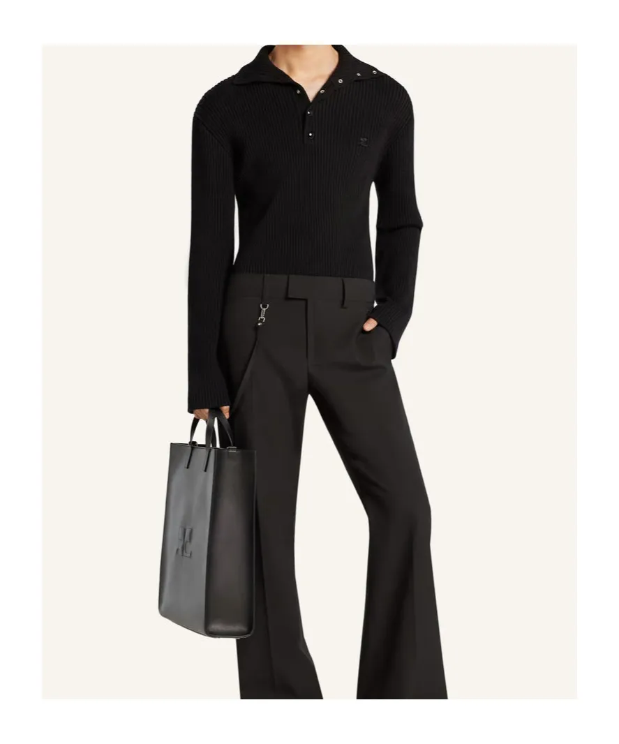 Ribbed-Knit Polo Sweater