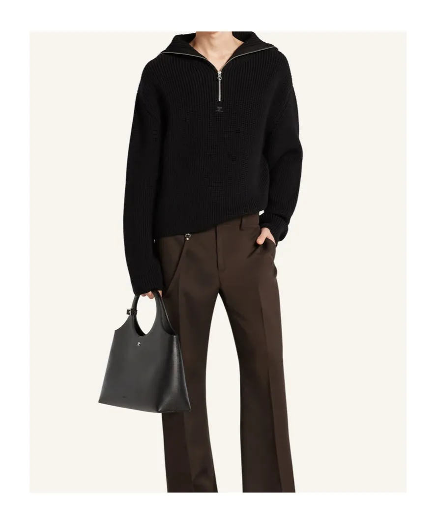 Zip-Neck Ribbed-Knit Sweater