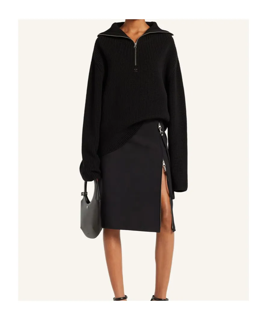 Zip-Neck Ribbed-Knit Sweater