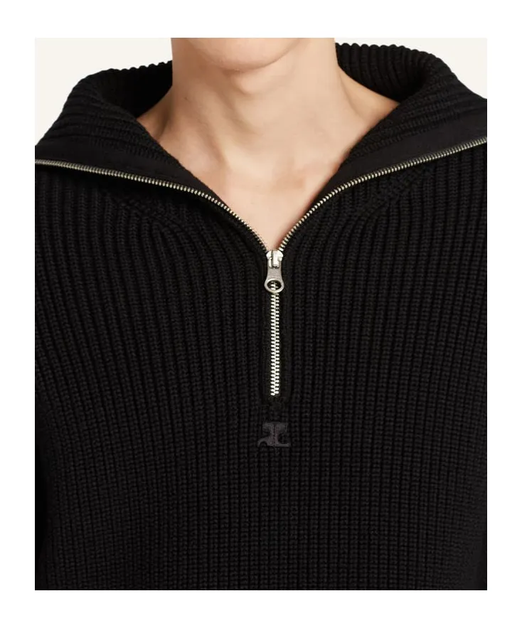 Zip-Neck Ribbed-Knit Sweater