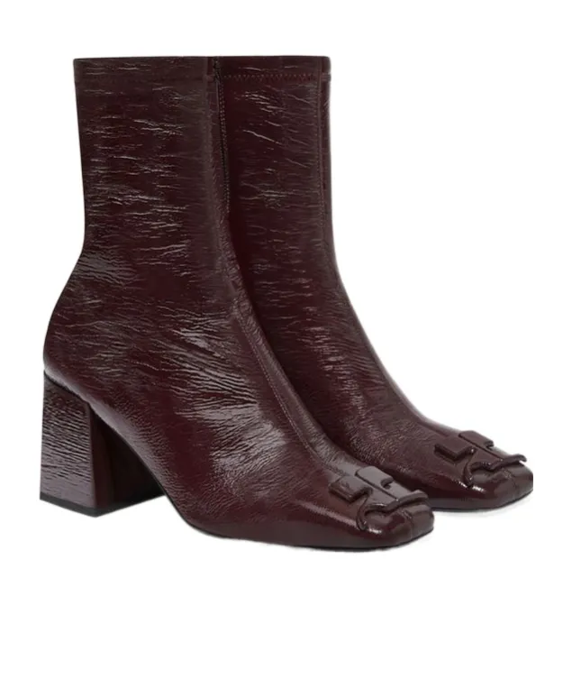 Zip Detailed Square Toe Ankle Boots