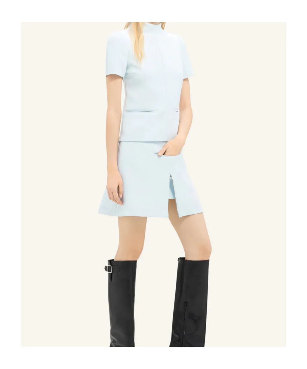 Zip-Detail Twill Miniskirt