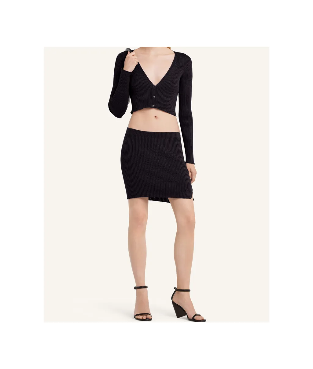 Buttoned Light Ribbed Mini Skirt