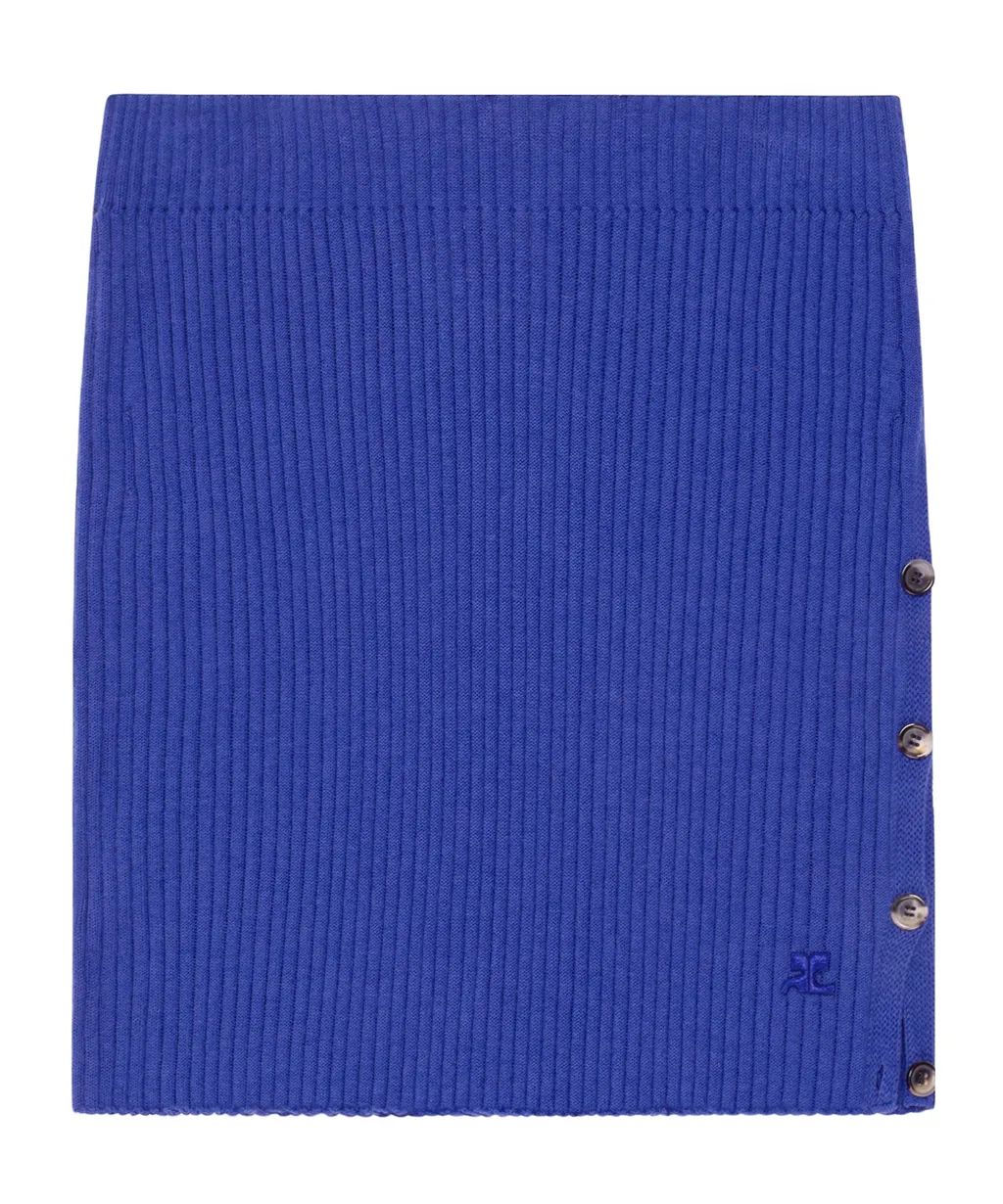 Buttoned Light Ribbed Mini Skirt