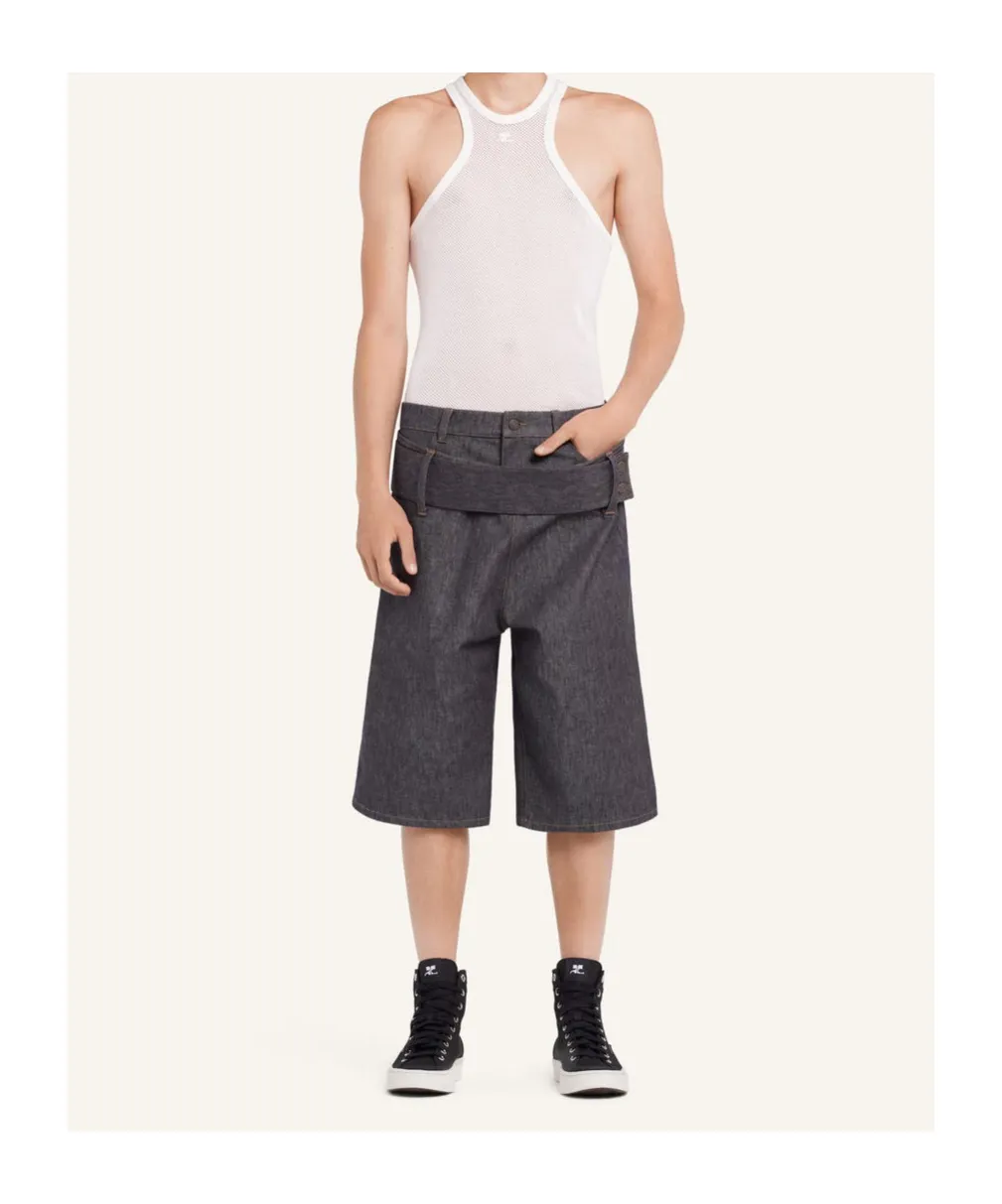 Double-Belted Denim Shorts