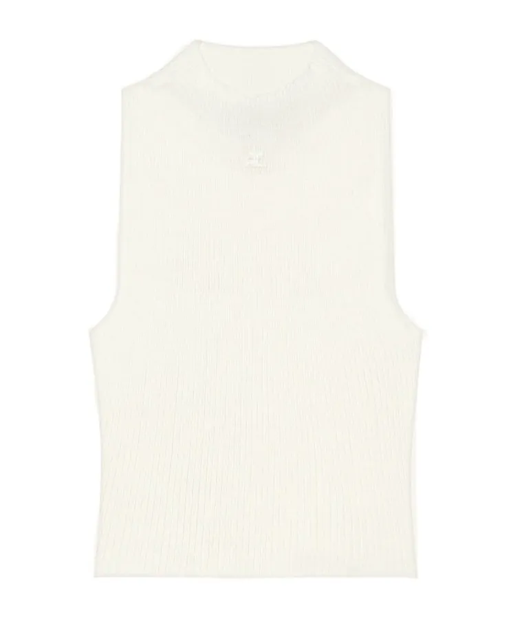 Mock-Neck Cropped Ribbed Tank Top