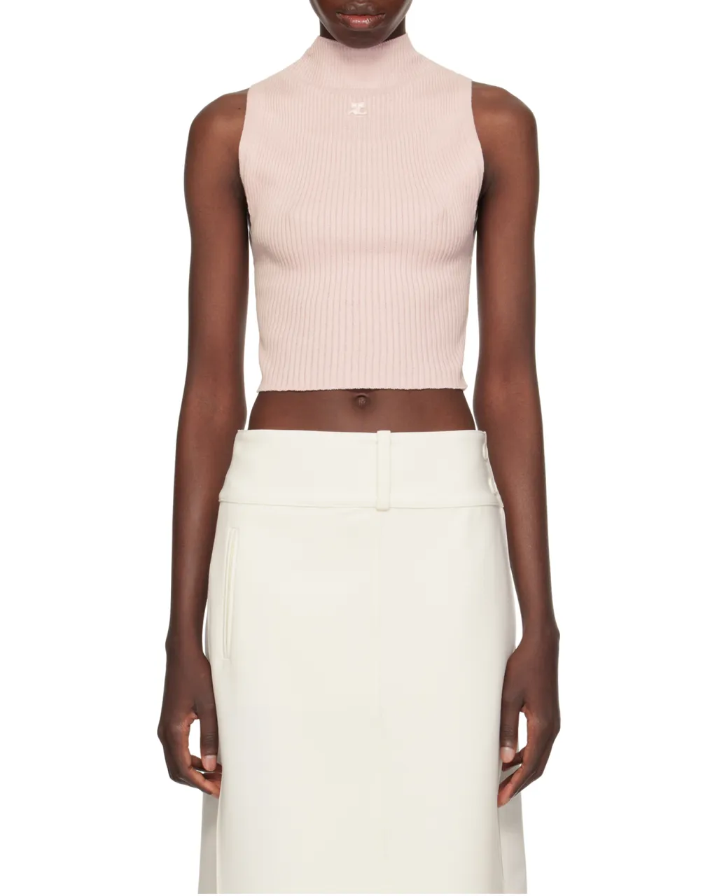 Mock-Neck Cropped Ribbed Tank Top