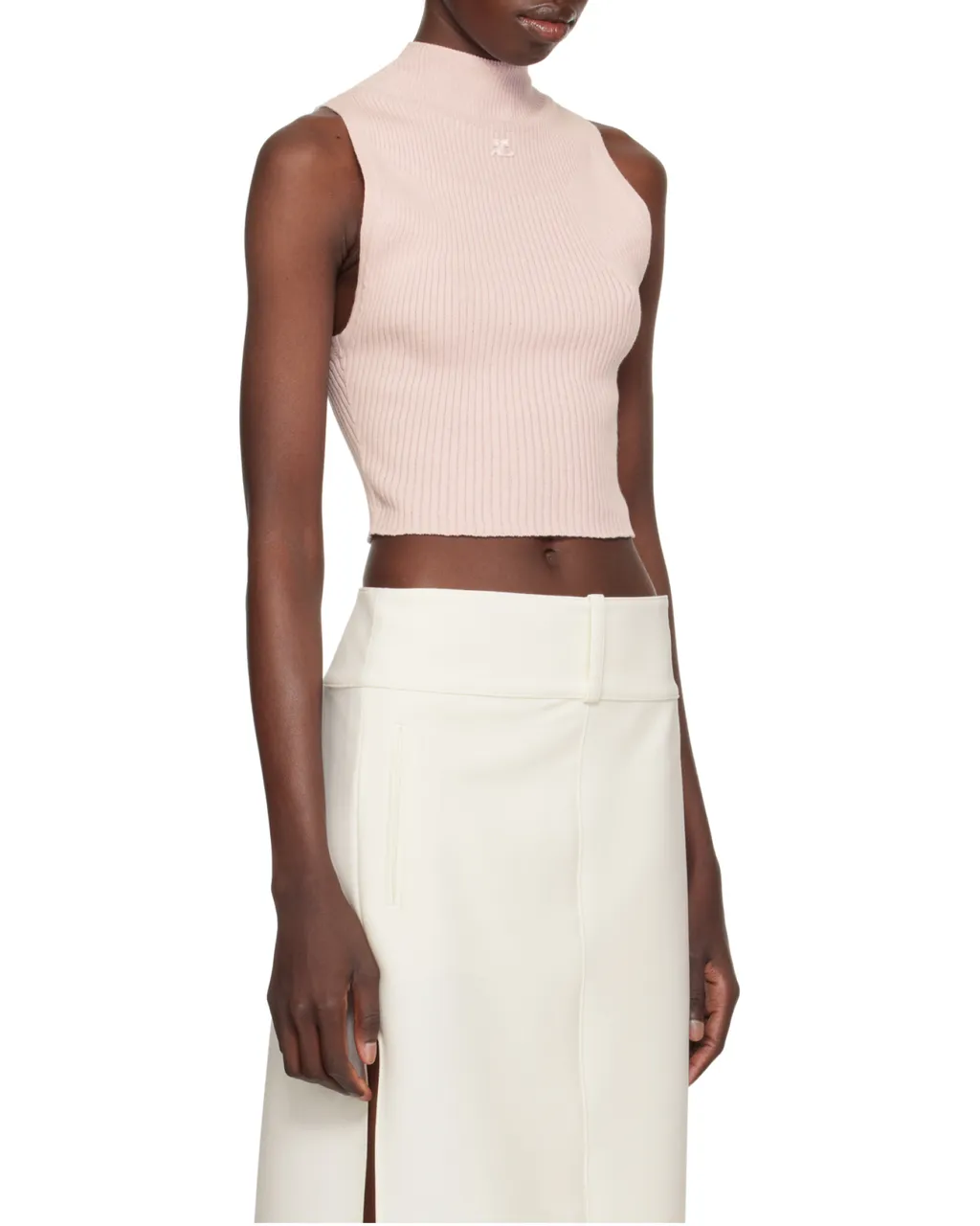 Mock-Neck Cropped Ribbed Tank Top