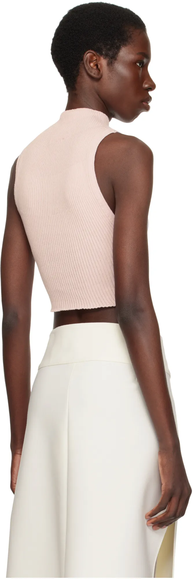 Mock-Neck Cropped Ribbed Tank Top