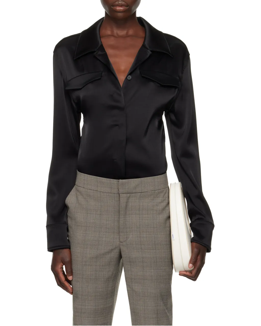 Backless Satin Shirt Bodysuit
