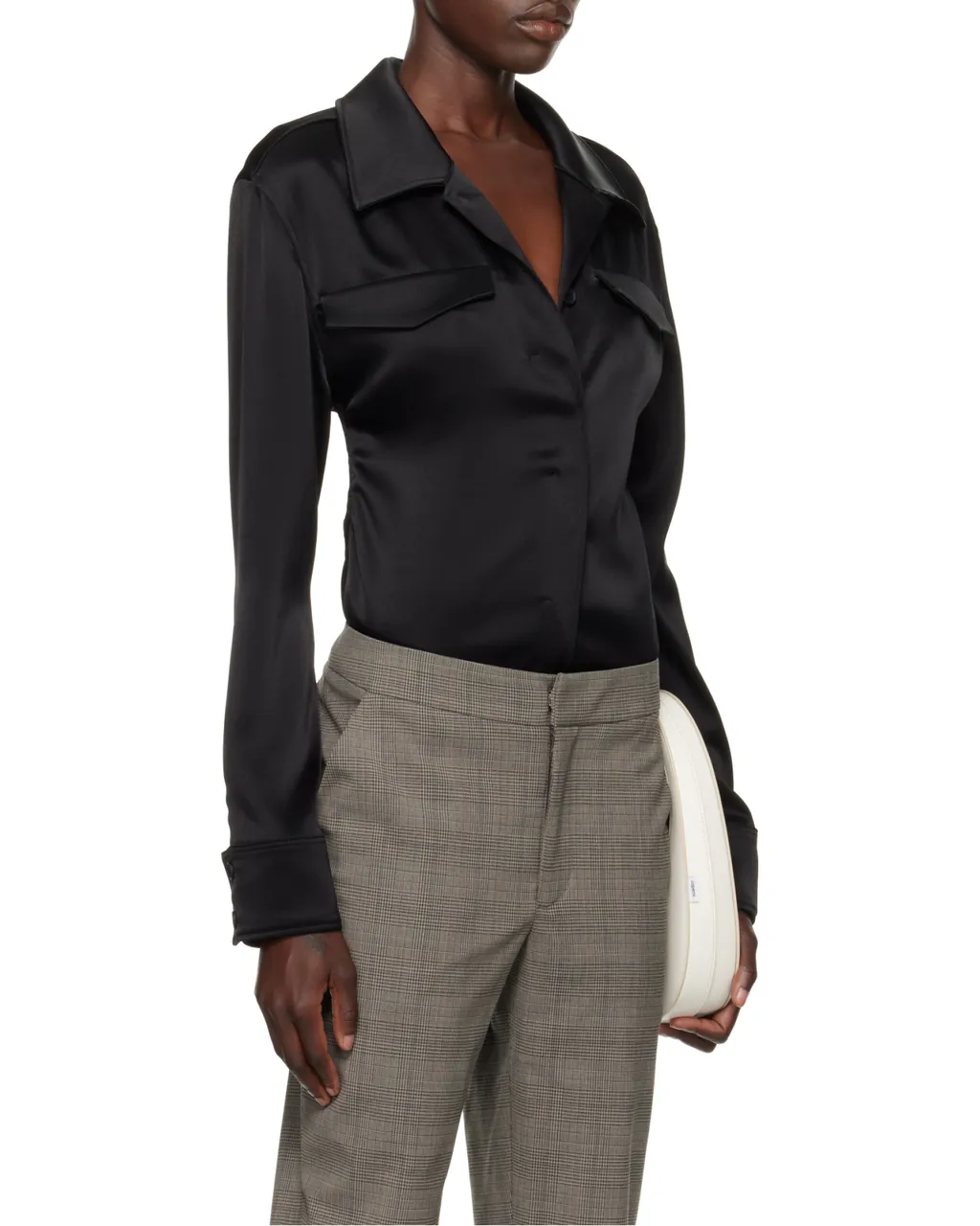 Backless Satin Shirt Bodysuit
