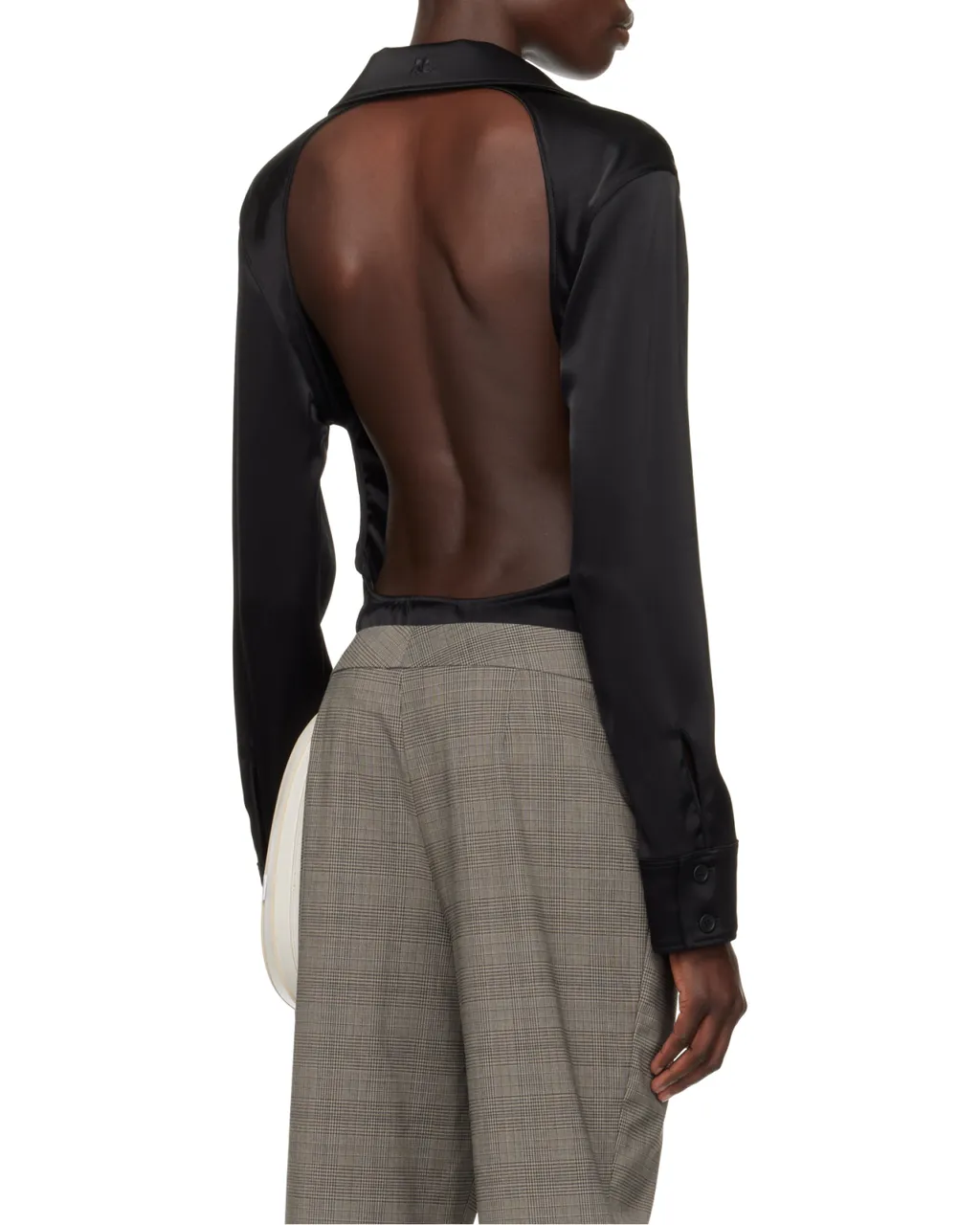 Backless Satin Shirt Bodysuit