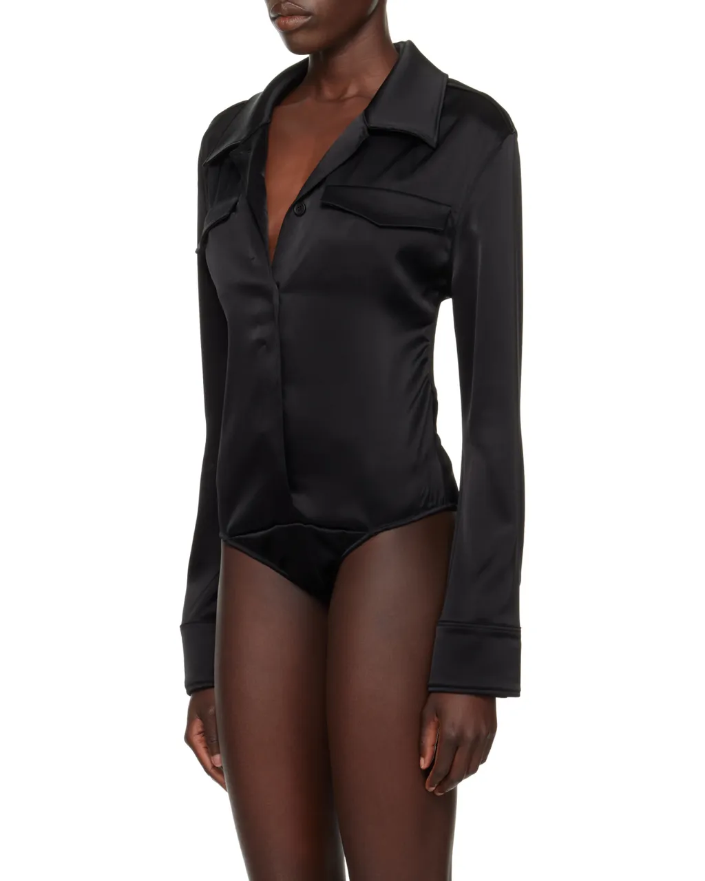 Backless Satin Shirt Bodysuit