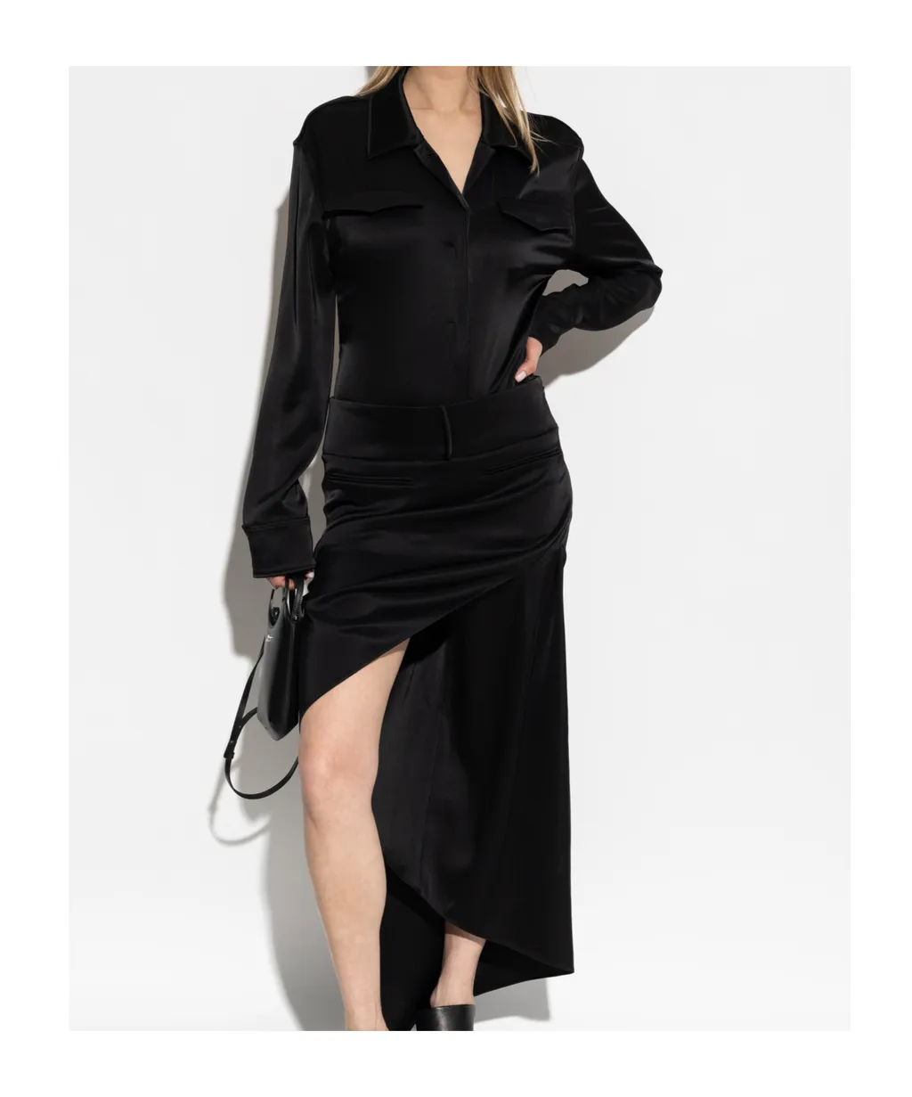 Backless Satin Shirt Bodysuit
