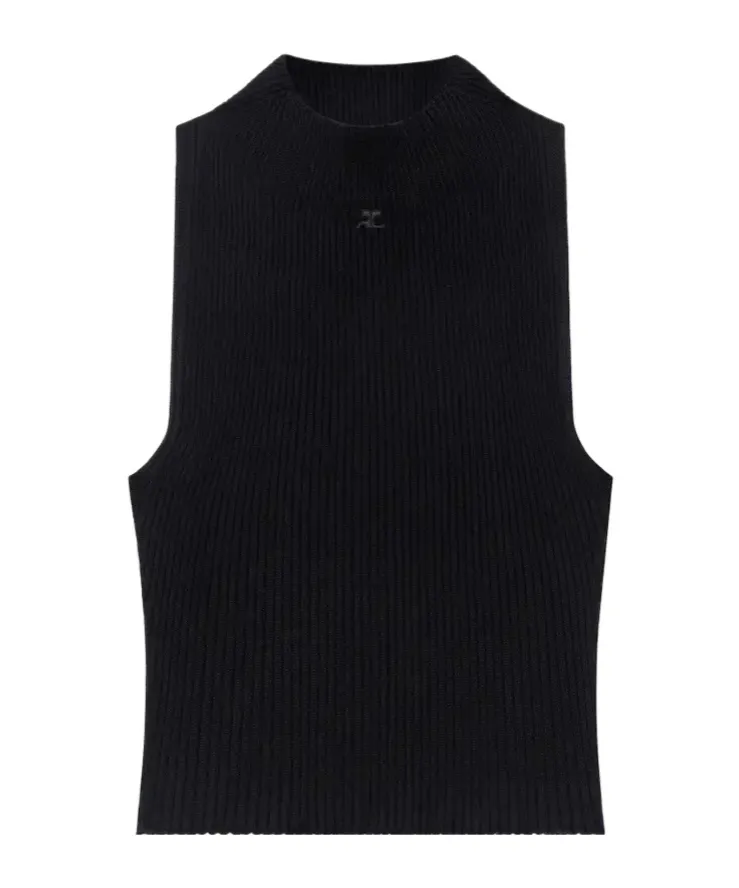 Mock-Neck Cropped Ribbed Tank Top