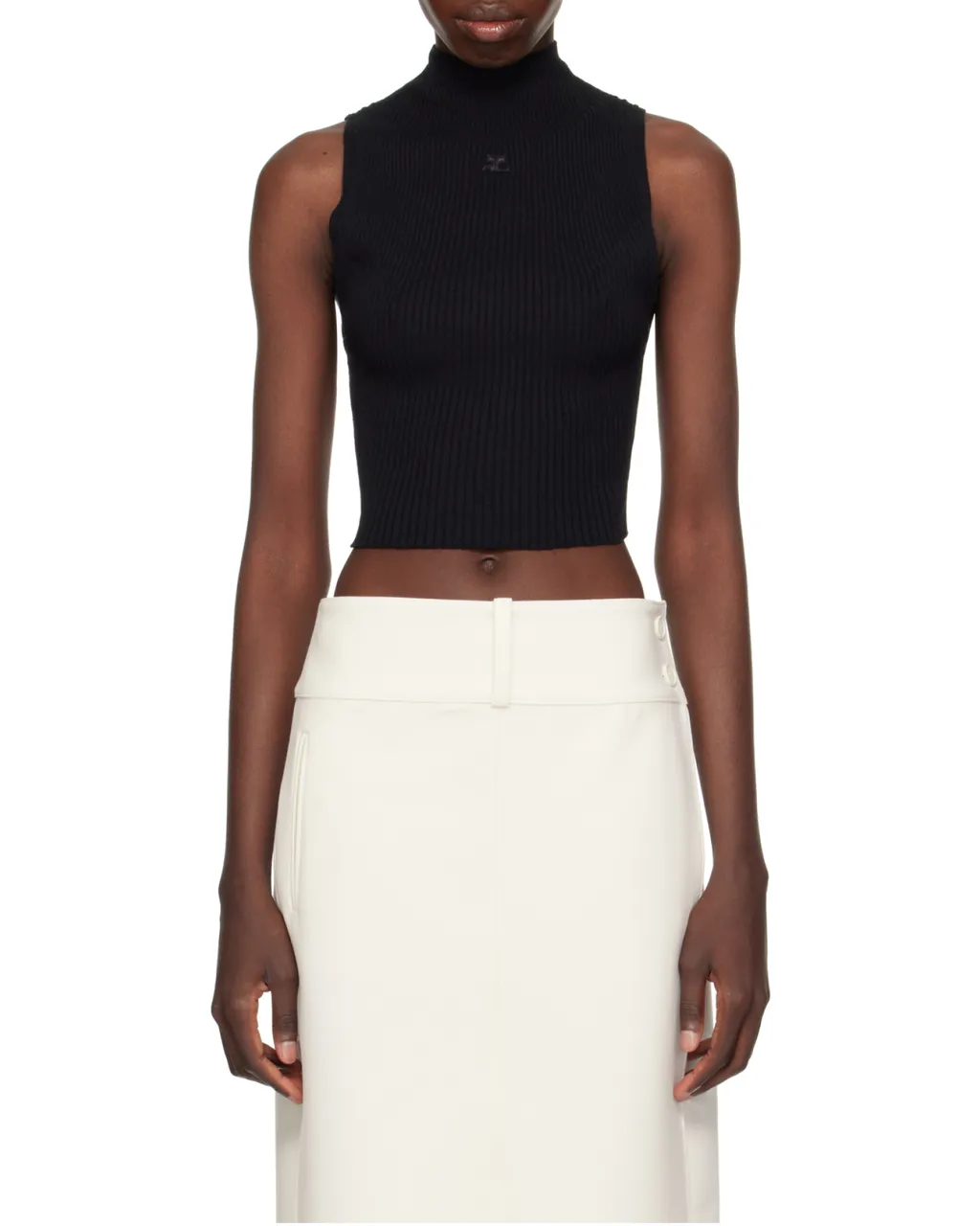Mock-Neck Cropped Ribbed Tank Top
