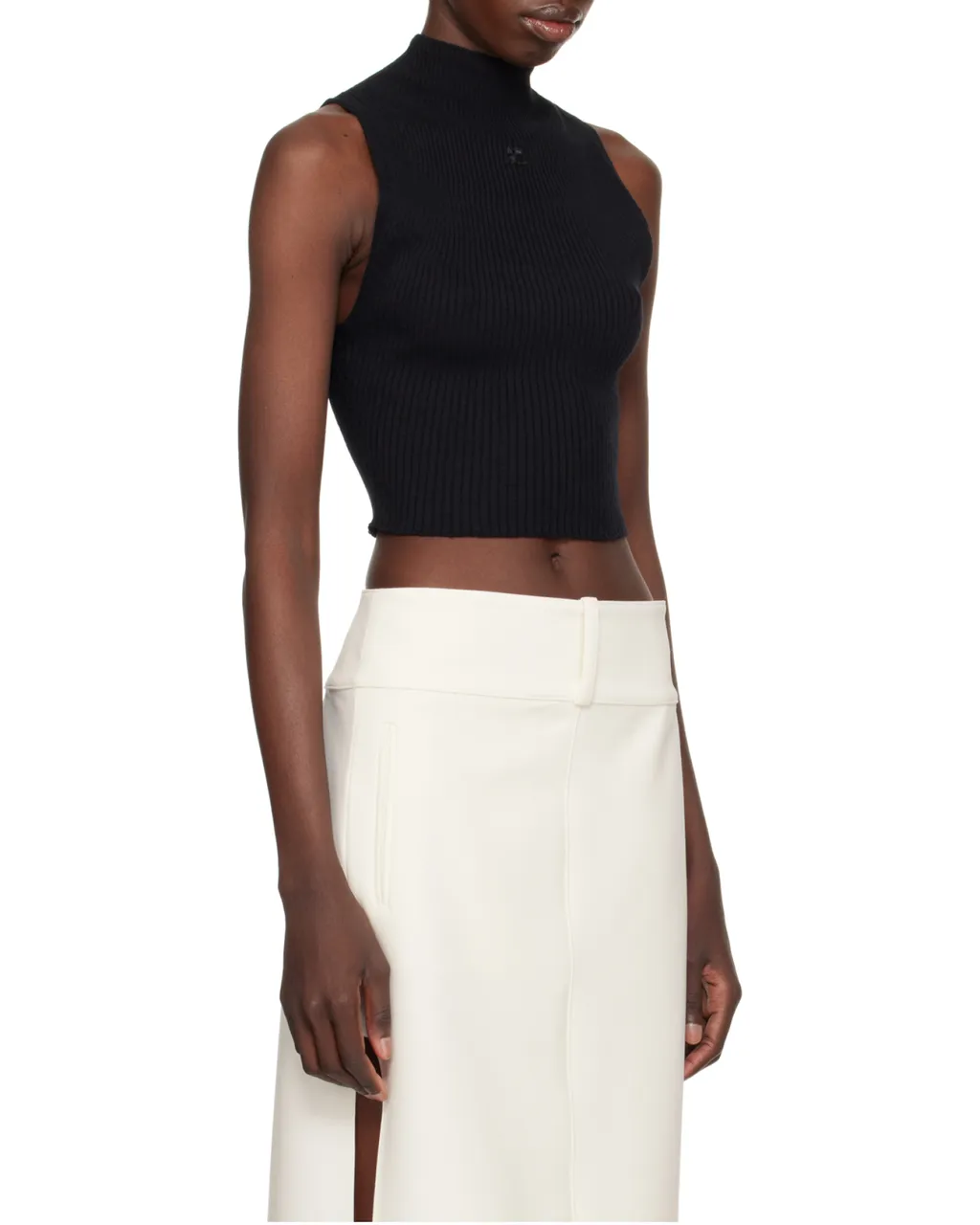 Mock-Neck Cropped Ribbed Tank Top