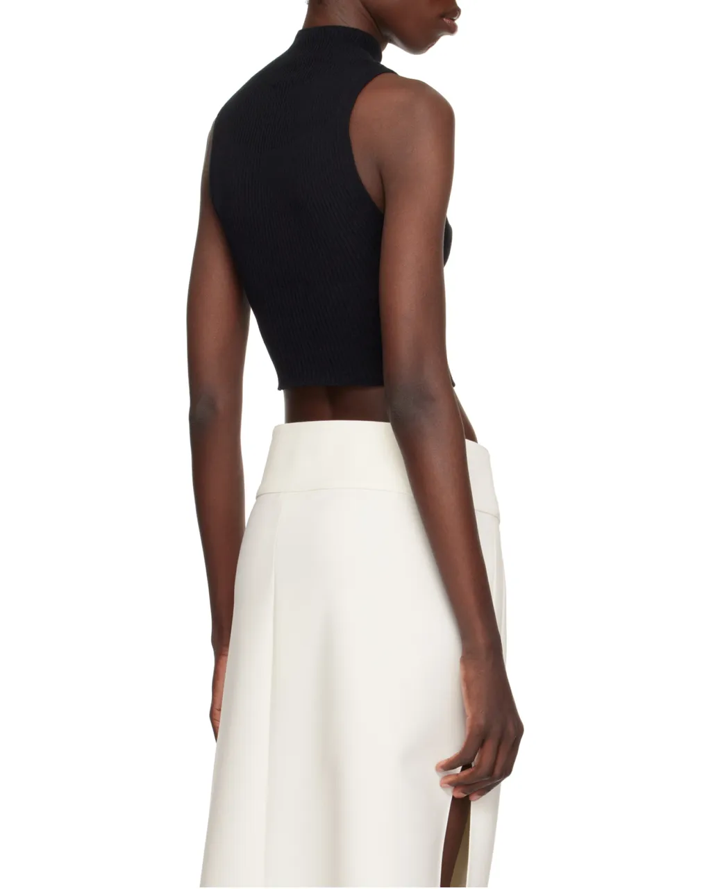 Mock-Neck Cropped Ribbed Tank Top